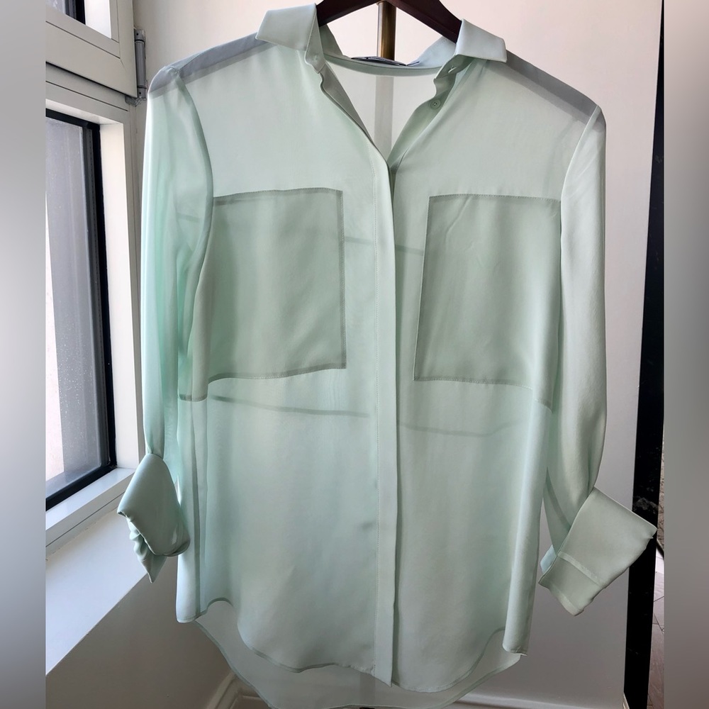 Alexander Wang 100% silk millenial mint shirt XS sheer